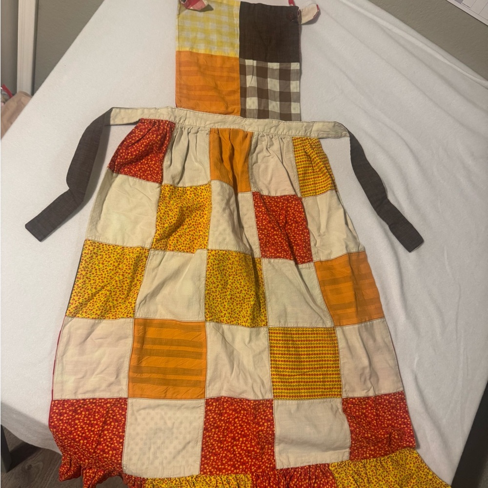 Vintage Reversible Patchwork Apron With Ties- Han… - image 2